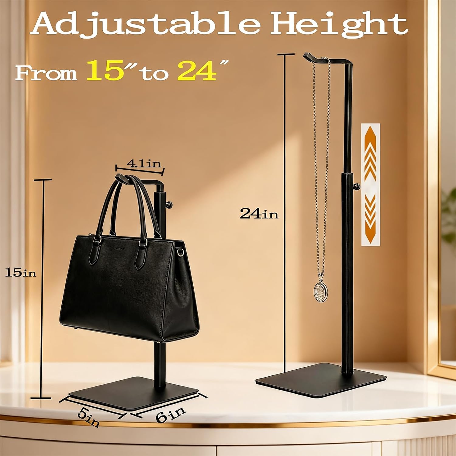 3-Pack Adjustable Purse Display Stands, Black Load:8lbs image 3