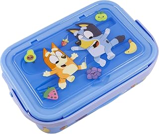 Fast Forward Bluey Bento Lunch Box for Kids | Bluey and Bingo Food Container with Utensils | BPA-Free Lunch Kit with 3 Compartments | Bento Snack Box with Spoon & Fork