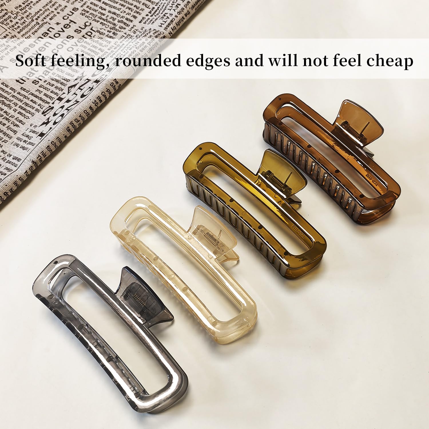 5 Inch Large Hair Claw Clips, No Slip Glossy Jelly Square XL Clips for Thick Long Curly Hair, Women's Big Rectangle Strong Clips, 4 Pack image 3