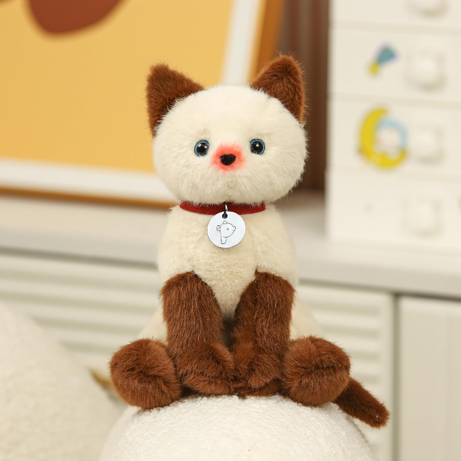 Plushland Realistic Stuffed Cat and Dog Plush PuppyStuffed Animals Plush Toys Collar, Realistic Premium Pawpal Stuffed Puppy Cats and Dogs Toy for Boys and Girls 8 Inches (Siamese Kitty with Collar)