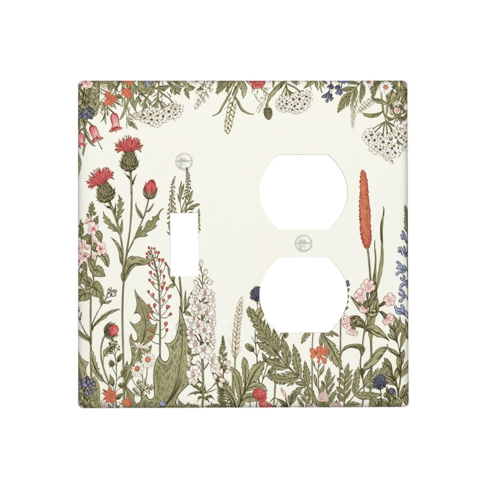 DWBGUO Decorative Outlet Covers Vintage Wildflower Sage Green Leaves 2 Gang Wall Plate Single Toggle Duplex Combo Light Switch Covers Switch Plate Cover for Farmhouse Kitchen Decor
