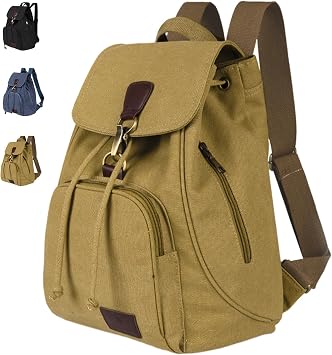 Small Canvas Backpack Women Men Vintage Drawstring Rucksack