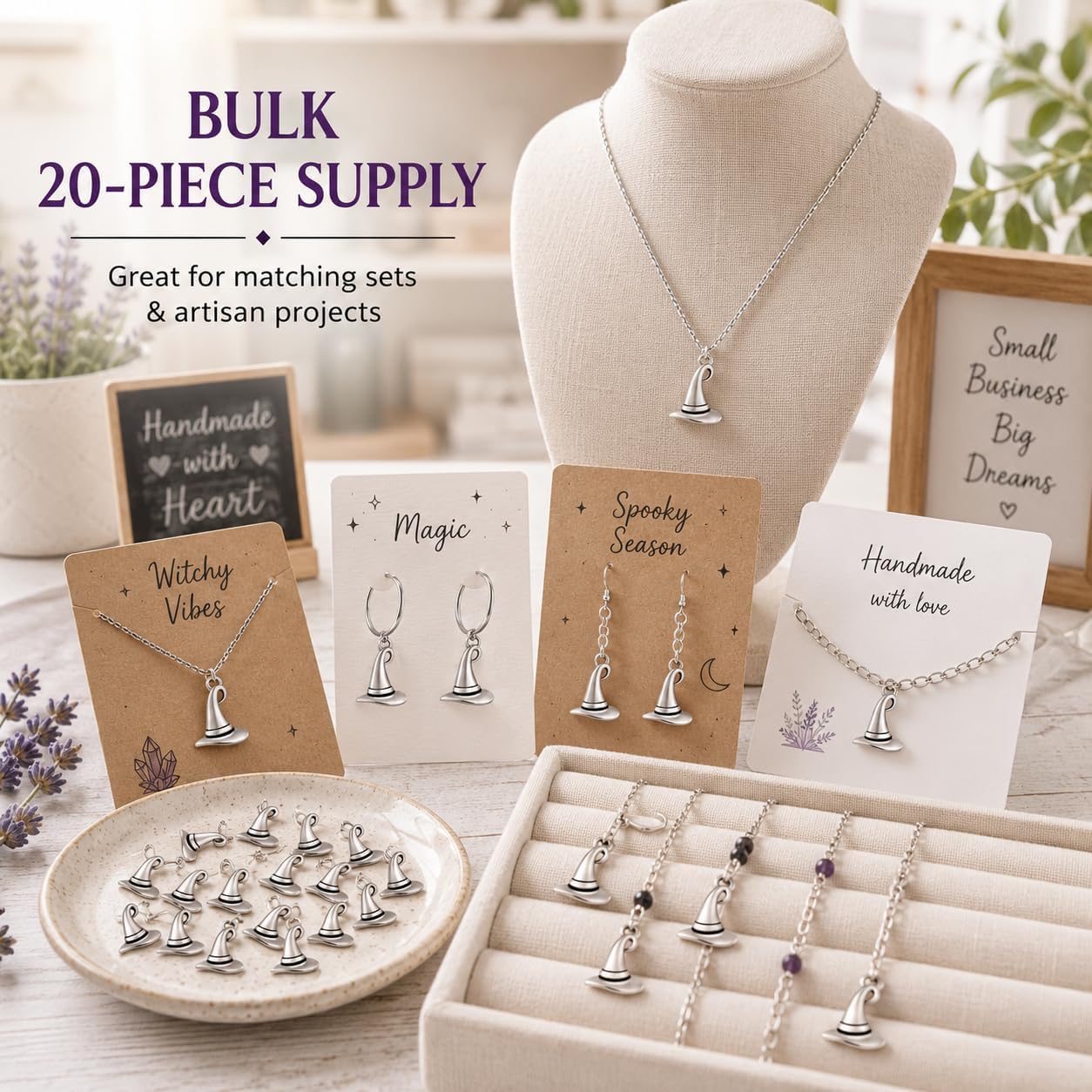 HEALLILY 20Pcs Witch Hat Charms: Antique Silver Pendants for Jewelry Making image 5