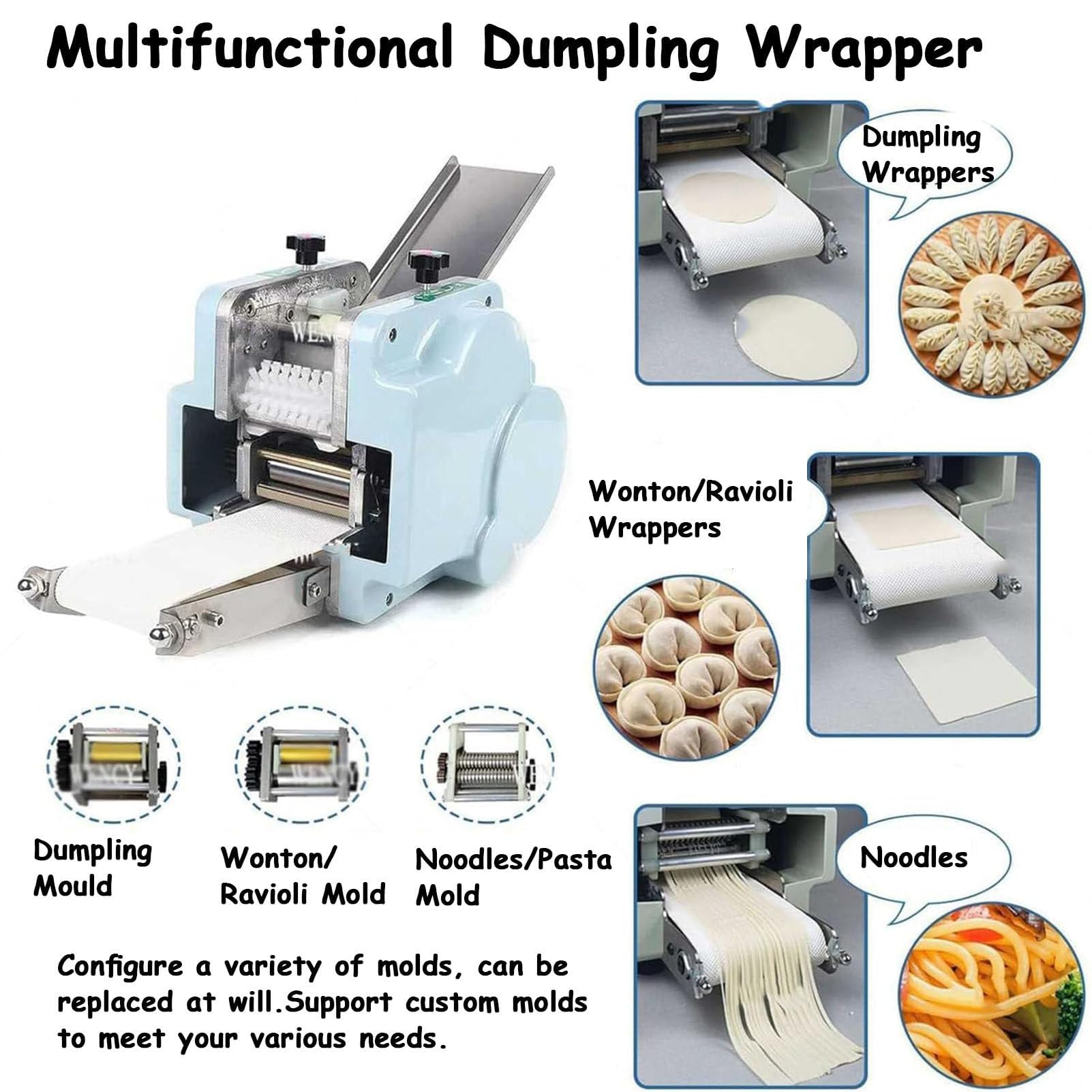 COYEUX Machine Commerciale de Peau de boulette, Fabricant de Traitement de pâtes, Machine de Peau de Wonton, avec 3 moules, 50-60 pièces/Min, pour Restaurant Domestique Commercial