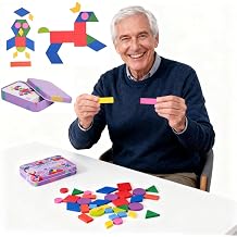 Wooden Tangrams Pattern Blocks Shape Card Brain Teaser Puzzle