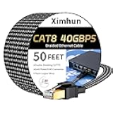 Ximhun Cat 8 Ethernet Cable 50 FT, High-Speed Braided Internet Cable Network Cord with RJ45 Connector 40Gbps 2000Mhz Heavy Duty LAN Cable Shielded Indoor