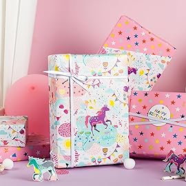 MAYPLUSS Pink Unicorn Gift Wrapping Paper - 17Inch X16.5 Feet - Enchanting Colorful Unicorn Gift Wrap for Children\'s Kid\'s Girl Birthday, Baby Showers