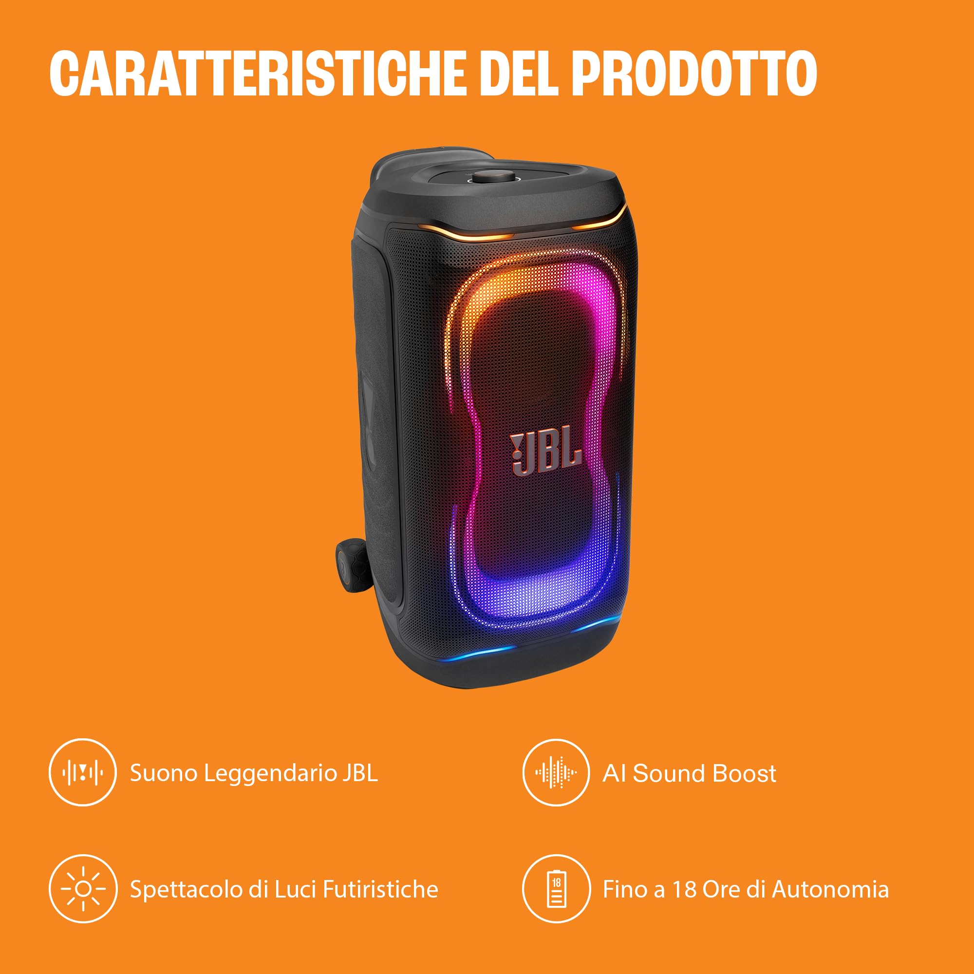 JBL PartyBox 330 Speaker Bluetooth Portatile, Nero | Suono JBL, Spettacolo di Luci Dinamico, AI Sound Boost, Manico Telescopico, IPX4 Resistente agli Schizzi, 18 Ore di Autonomia