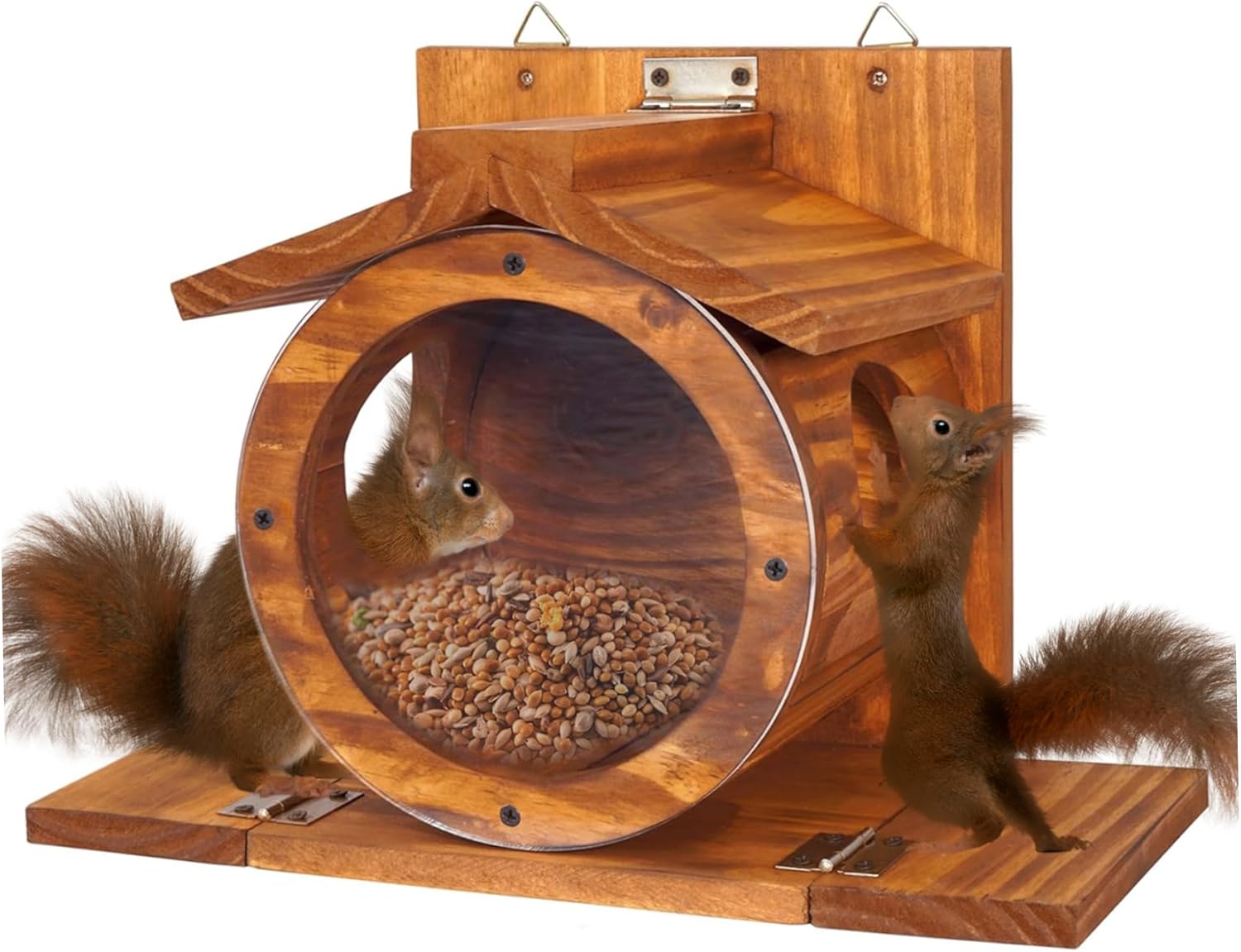 Squirrels Feeders, Wall-Mounted Wooden Squirrels Feeder with Visible Front, Easy to Fill Feeding Station House Box for Tree Fence Outdoor_Living..