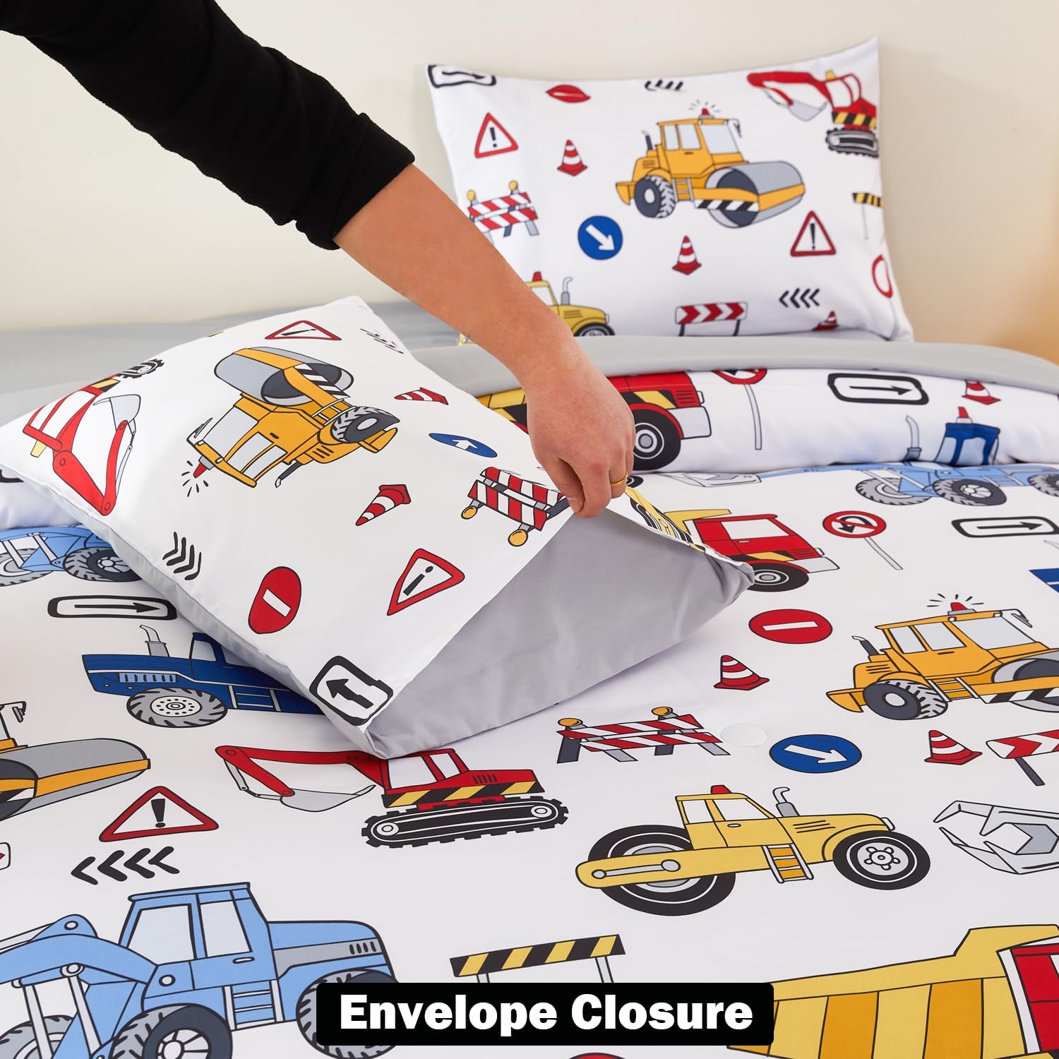 ANGIYUIN 5 Pieces Red Blue Twin Size Comforter Sets for Boys Construction Kids Bedding Sets Cartoon Excavator Tractors Bed in a Bag with Sheets for All Season - Image 7