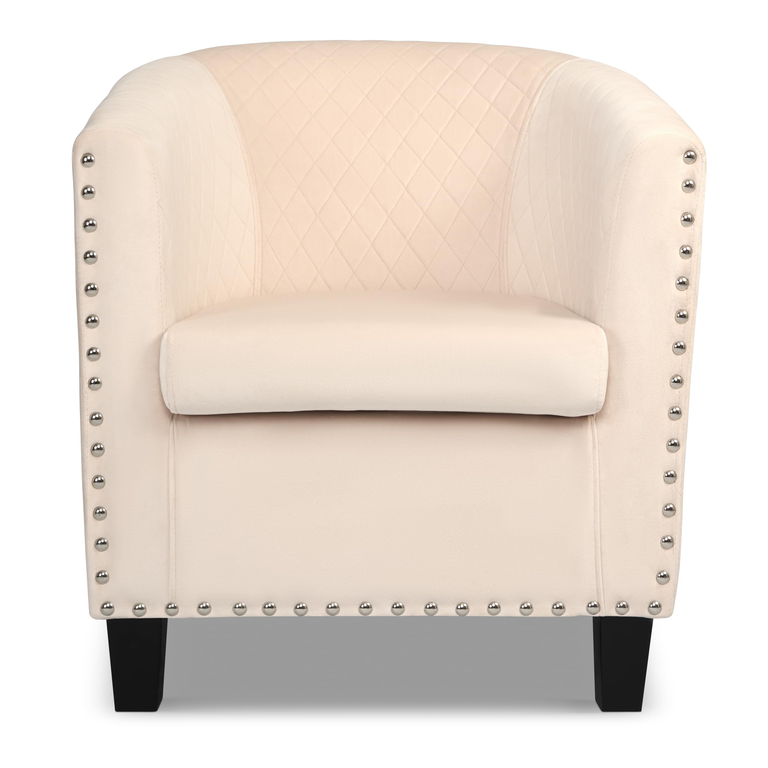 Bravich Velvet Tub Chair, Cream Accent Armchair for Bedroom Living Room Dressing Table, Padded Vanity Chair with Tufted Back, Tapered Wooden Legs, Compact Single Occasional Chair โ image 1