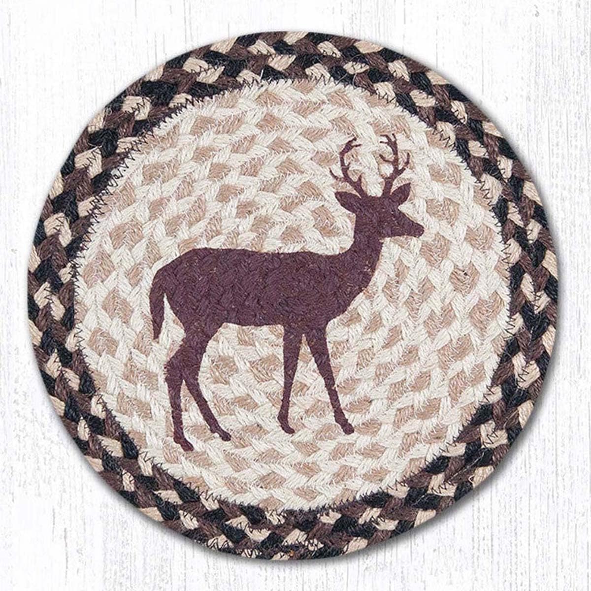 BLACK FOREST DECOR Young Buck Trivets Set of 3 – Rustic Lodge Jute Heat-Resistant Table Mats with Deer Design – Handcrafted Durable Hot Pads – Woodland Kitchen Décor – 10” Diameter Each, Multicolor