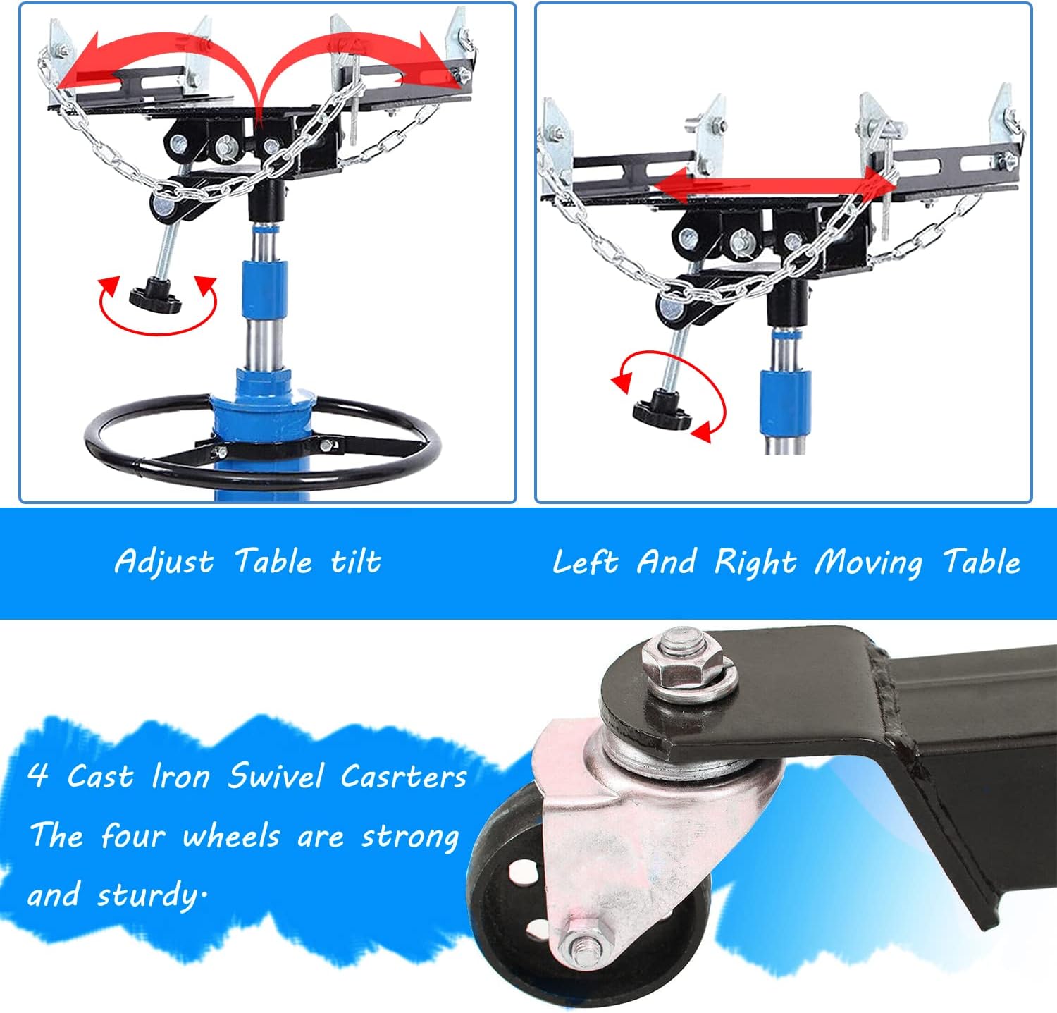 Hydraulic Transmission Jack Vertical Lift, 2-Stage Hydraulic Telescopic Drive Jack, Adjustable Height 1100 Pounds, 360°Rotating Wheel Lift, with Foot Pump, Can Be Used for Car Lifting