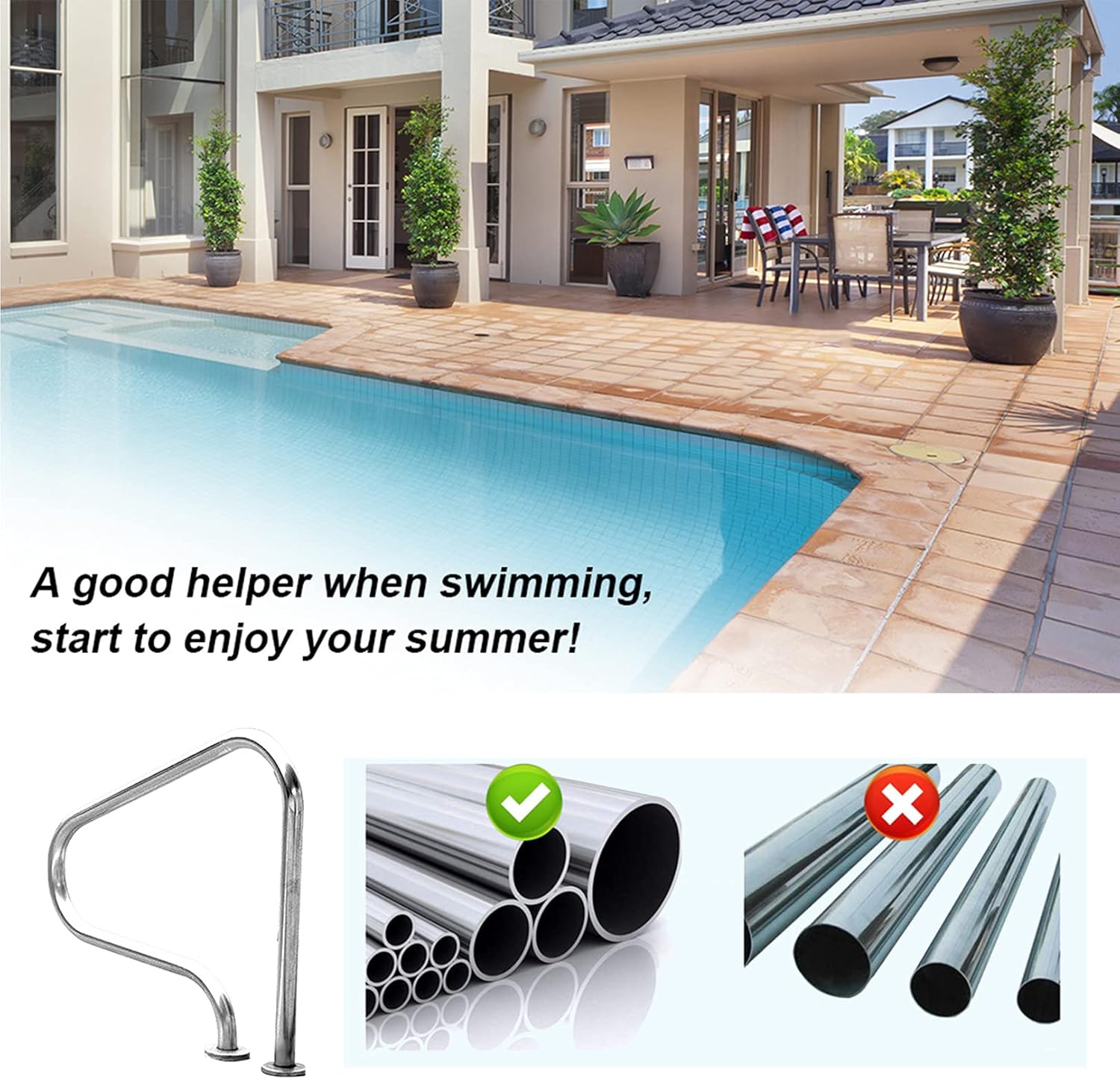 Pool Handrail,Pool Handrail,Swimming for Inground Poolse Entrance,Swimming Stair Rail Safety Handrail with Quick Installatbase