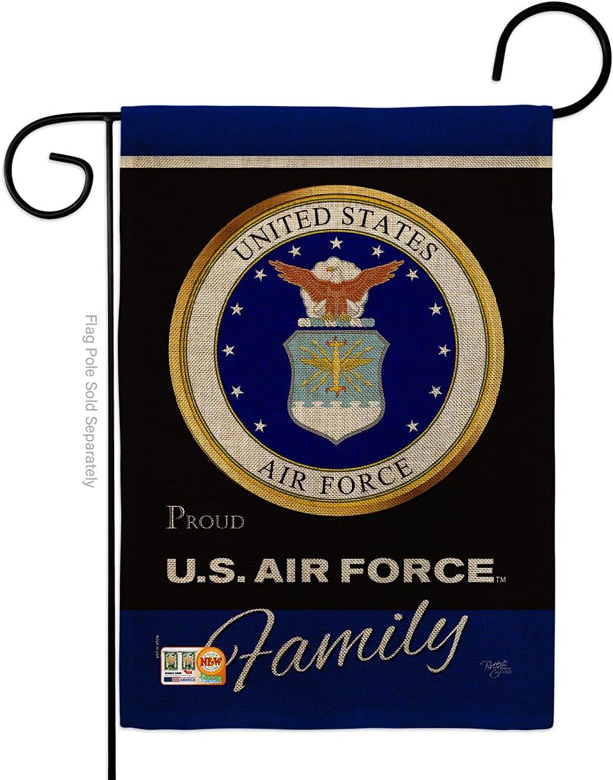 Air Force Proudly Family Burlap Garden Flag - Armed Forces USAF United State American Military Veteran Retire Official - House Decoration Banner Yard Gift Double-Sided Made in USA 13 X 18.5