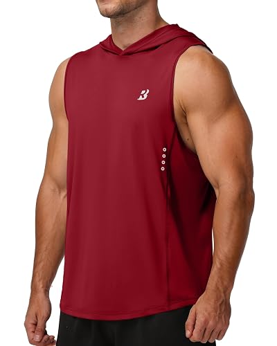 Roadbox Men's Workout Sleeveless Hoodie, Quick Dry Athletic Hooded Tank