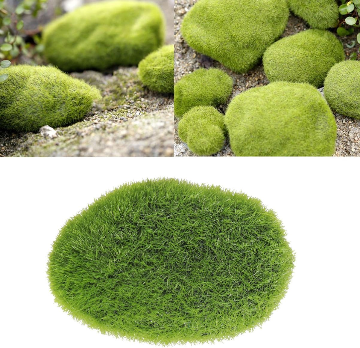 HOMSFOU Moss Rocks Flocked Stone Balls Decorative Moss for Plants Potted Plants for Indoor Outdoor Use Xs