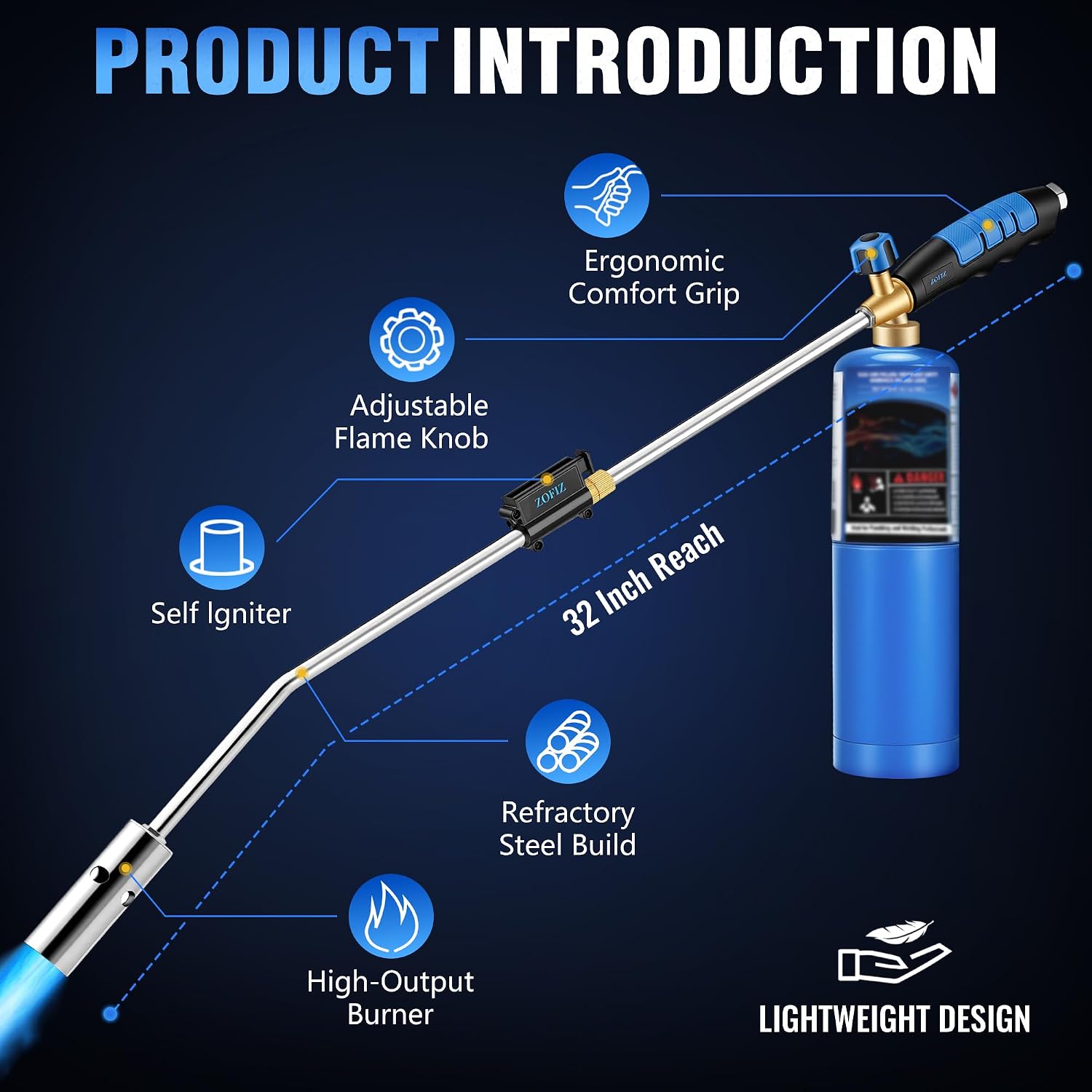 Propane Torch 32"Weed Torch with Self Igniting Weed Burner for Weeding