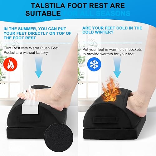Miniatura 7 de TALSTILA - Reposapiés para debajo del escritorio en el trabajo, reposapiés con bolsillos cálidos de felpa, reposapiés ergonómico ajustable de espuma