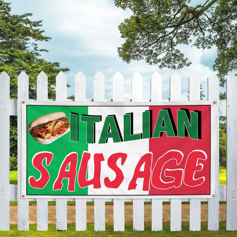 Vinyl Banner Multiple Sizes Italian Sausage Restaurant Cafe Bar A Restaurant & Food Outdoor Weatherproof Industrial Yard Signs Brown 4 Grommets 24x36Inches