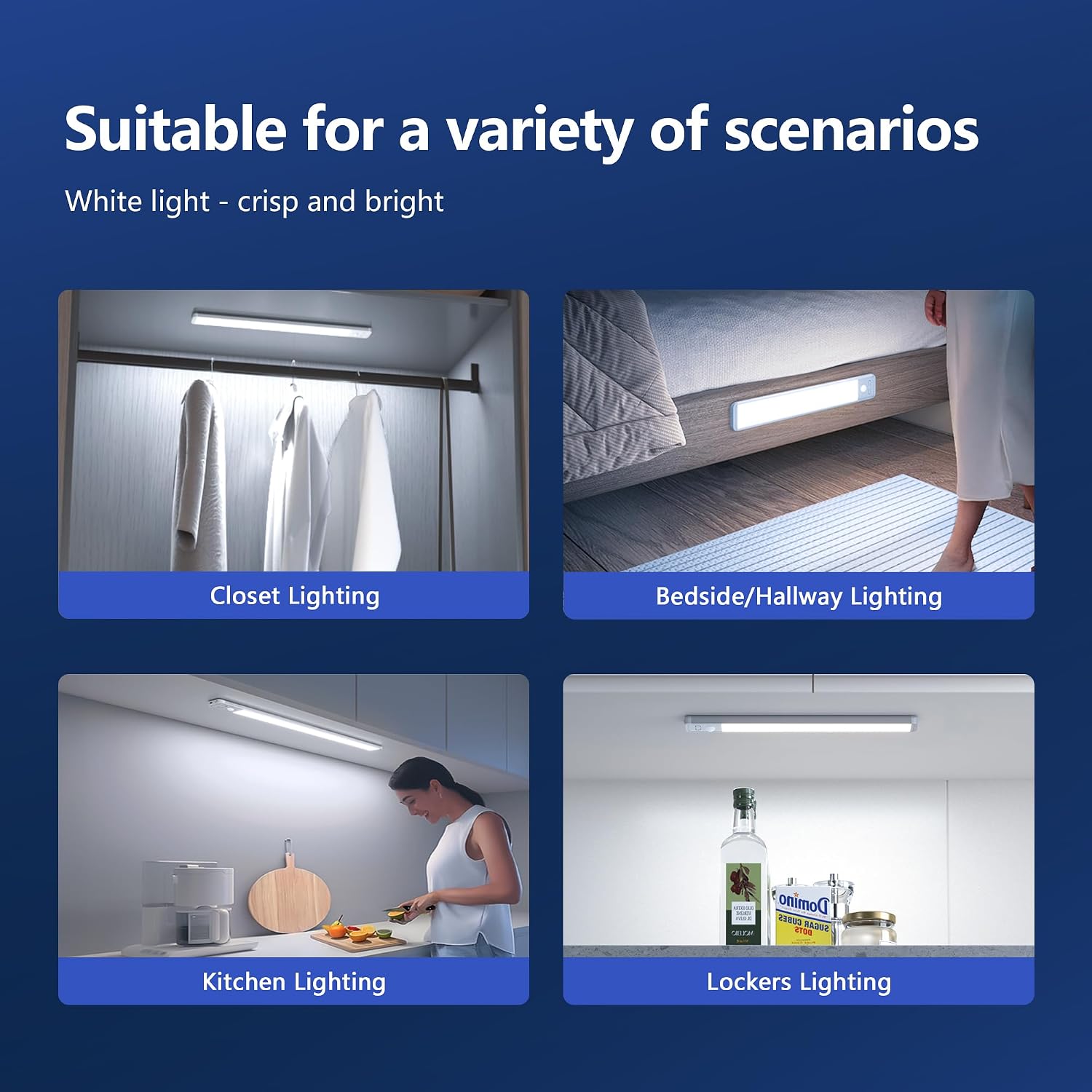 Rechargeable Under Cabinet Lighting, Motion Sensor Wireless LED Cabinet Light with 2500mAh Battery & USB-C Fast Charging, Magnetic Closet Light for Kitchen, Pantry, Stairs, Hallway, 2 Pack