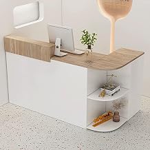 Large Reception Desk, L-Shape Front Desk Counter, Reception Counter Table with Side Cabinet, Retail Checkout Counter with Lockable Drawer, Reception Room TableWhite B,120x50x100cm