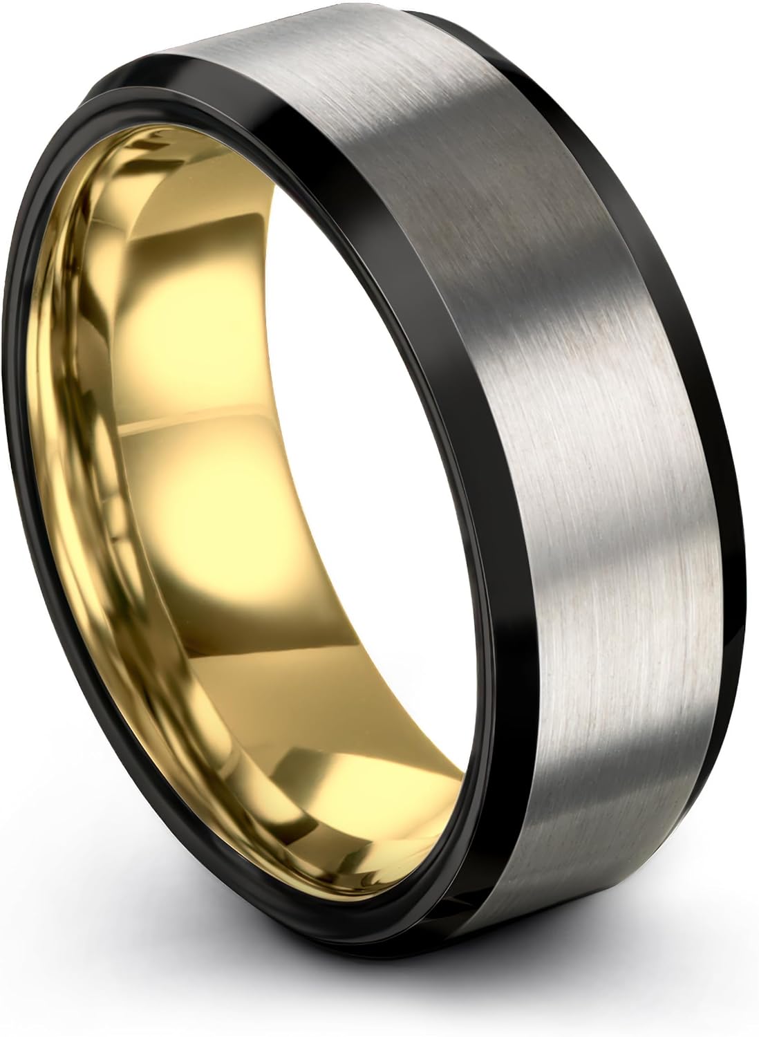 Tungsten Wedding Band Ring 6mm 8mm 10mm for Men Women 18k Rose Yellow Gold Plated Bevel Edge Black Grey Brushed Polished
