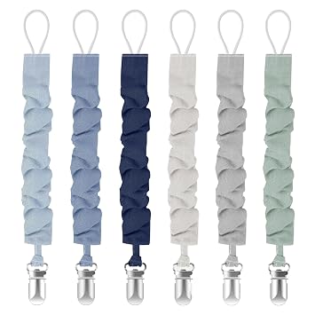 Pacifier Clips for Baby Boys and Girls, Pacifier Holders for Teething Relief and Baby Essentials, Safe for Newborns 6 Pack