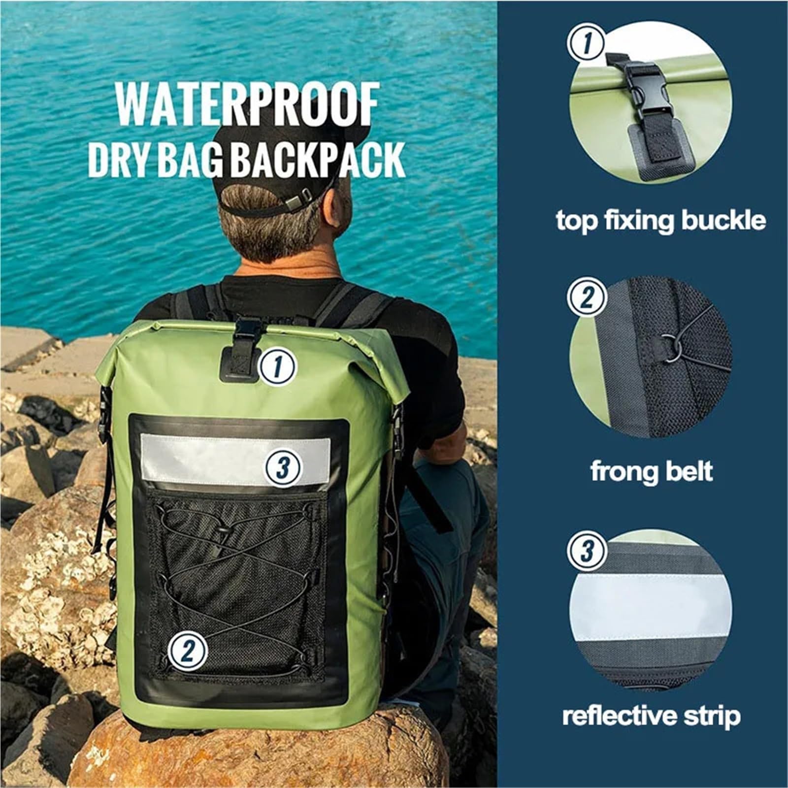 Borsa Impermeabile Zaino impermeabile for kayak, nuoto, trekking(Black)