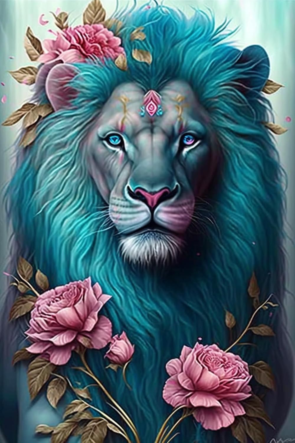 RMSGOZO Blue Lion Diamond Painting - Floral & Animal Diamond Art Kits for Adults, Full Round Gemstone Crystal Cross Stitch Kit, for Wall Decor & Bedroom Decor (20 X 24 Inch)