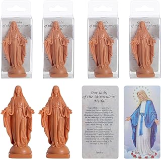 KOMI 6 PCS Mini Virgin Mary Statue with Prayer Card Recuerditos De Bautizo Religious Mary Figurine Statues Plastic 3 Inch Catholic Baptism Favors