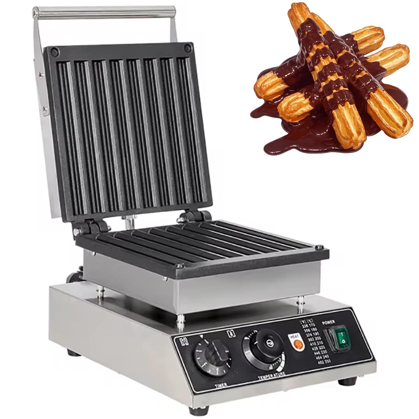 Machine à Churros Électrique, Appareil à Churros Professionnel Antiadhésif avec Minuterie & Contrôle de Température 50-300°C - Machine à Dessert en Acier Inoxydable pour Cafés & Boulangeries