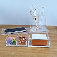 Vista 3 de Clear Acrylic Desk Organizer 4-Piece Desk Kit + Free Complimentary Acrylic Ruler, Desktop Organization for Office or Home