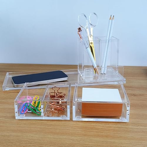Miniatura 3 de Clear Acrylic Desk Organizer 4-Piece Desk Kit + Free Complimentary Acrylic Ruler, Desktop Organization for Office or Home
