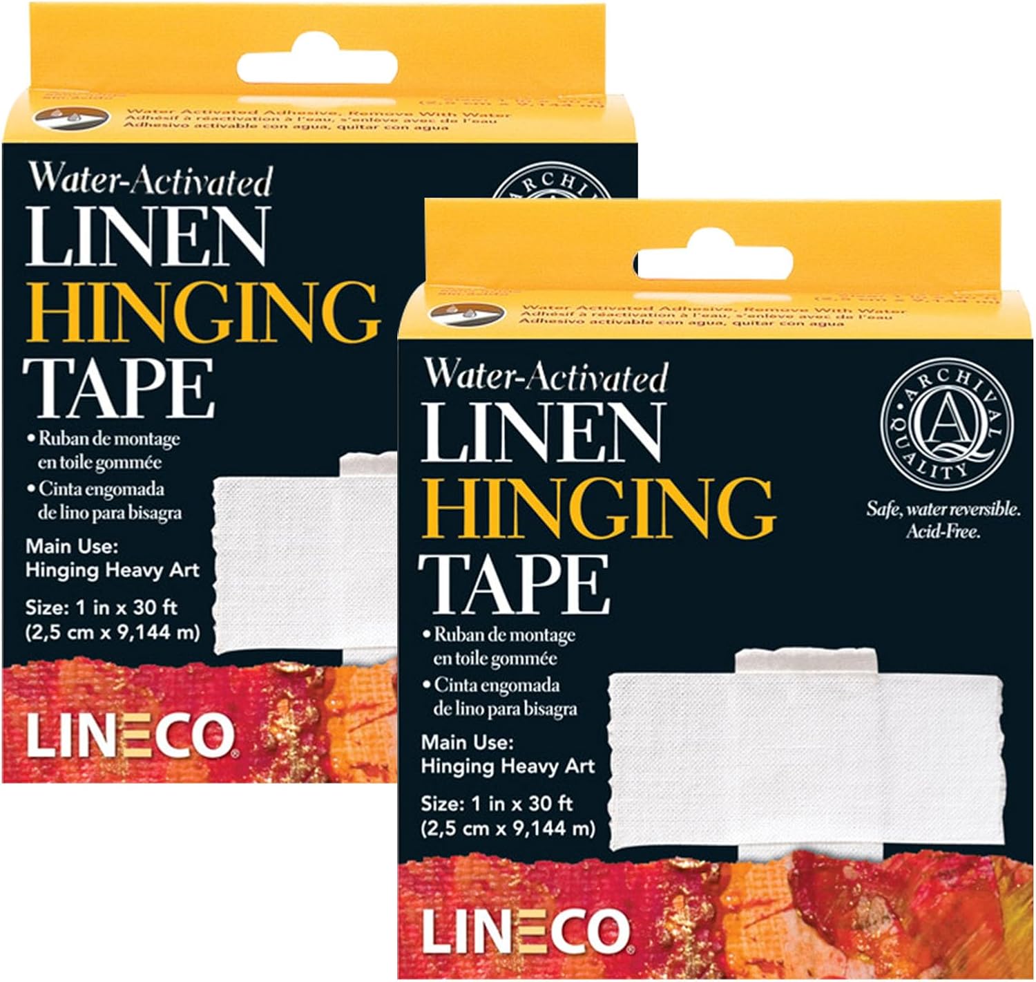 Lineco Water-Activated Linen Tape, Acid-Free Neutral pH Self Adhesive, for Hinging Artworks, Photos, Poster and Mats, 1In X 30Ft, Pack of 2
