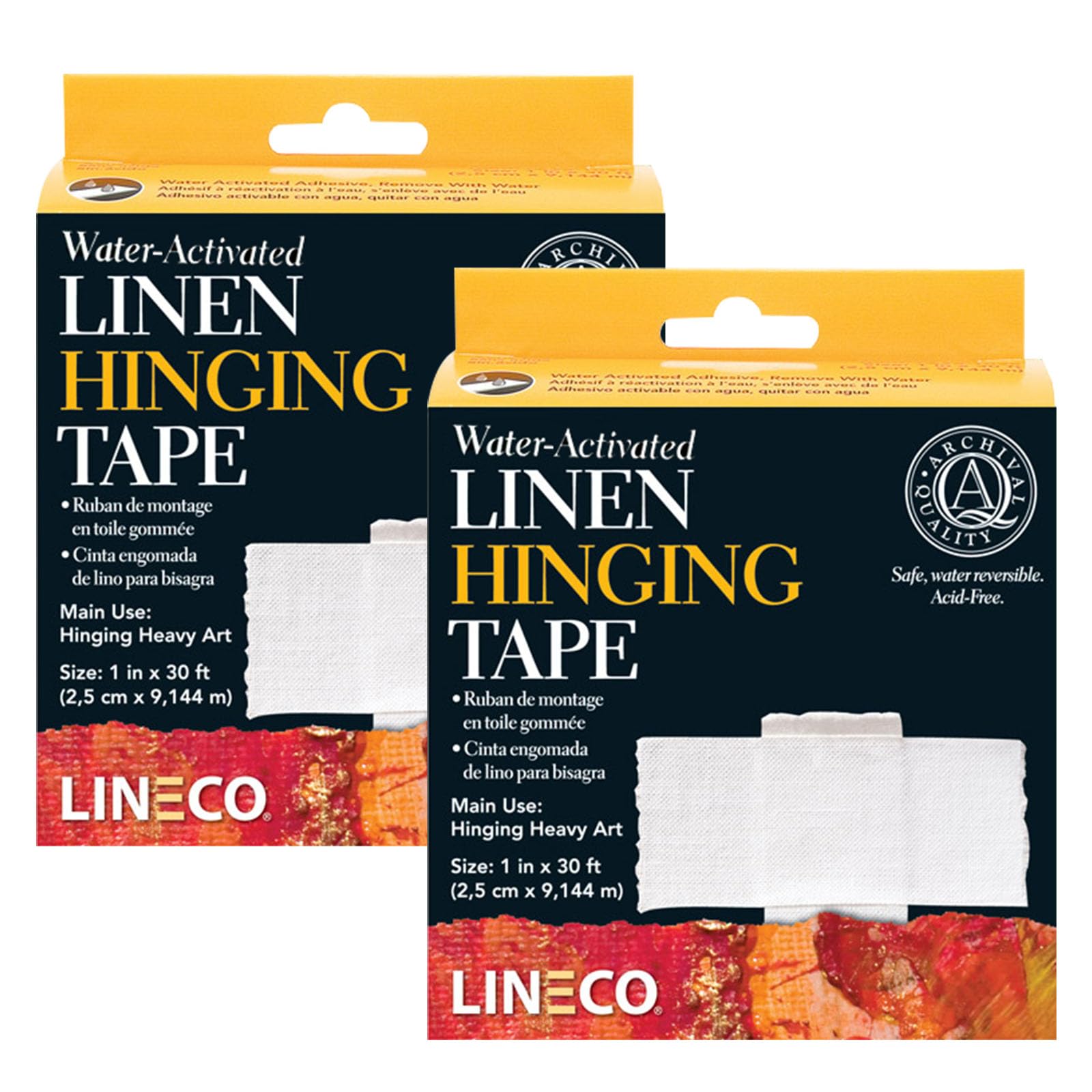 Lineco Water-Activated Linen Tape, Acid-Free Neutral pH Self Adhesive, for Hinging Artworks, Photos, Poster and Mats, 1In X 30Ft, Pack of 2