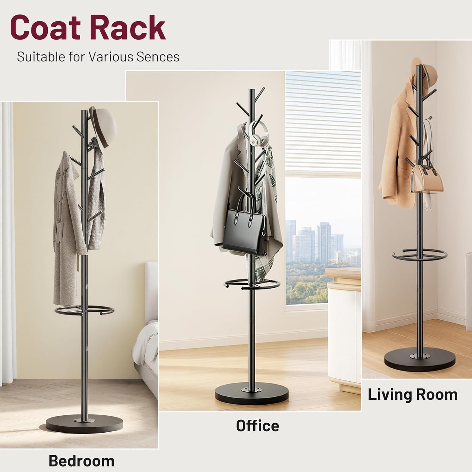 SLEEPING LAMB Coat Rack Freestanding with Umbrella Holder & Heavy Duty Clothes Rack for Hanging Clothes