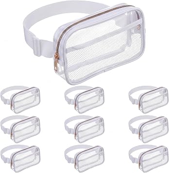 10 Pcs Clear Fanny Pack Stadium Approved, Bulk Transparent Belt Bag for Women Men, Waterproof Waist Bag with Adjustable Strap, Crossbody Pouch for Stadium Events Concert Sports Travel White