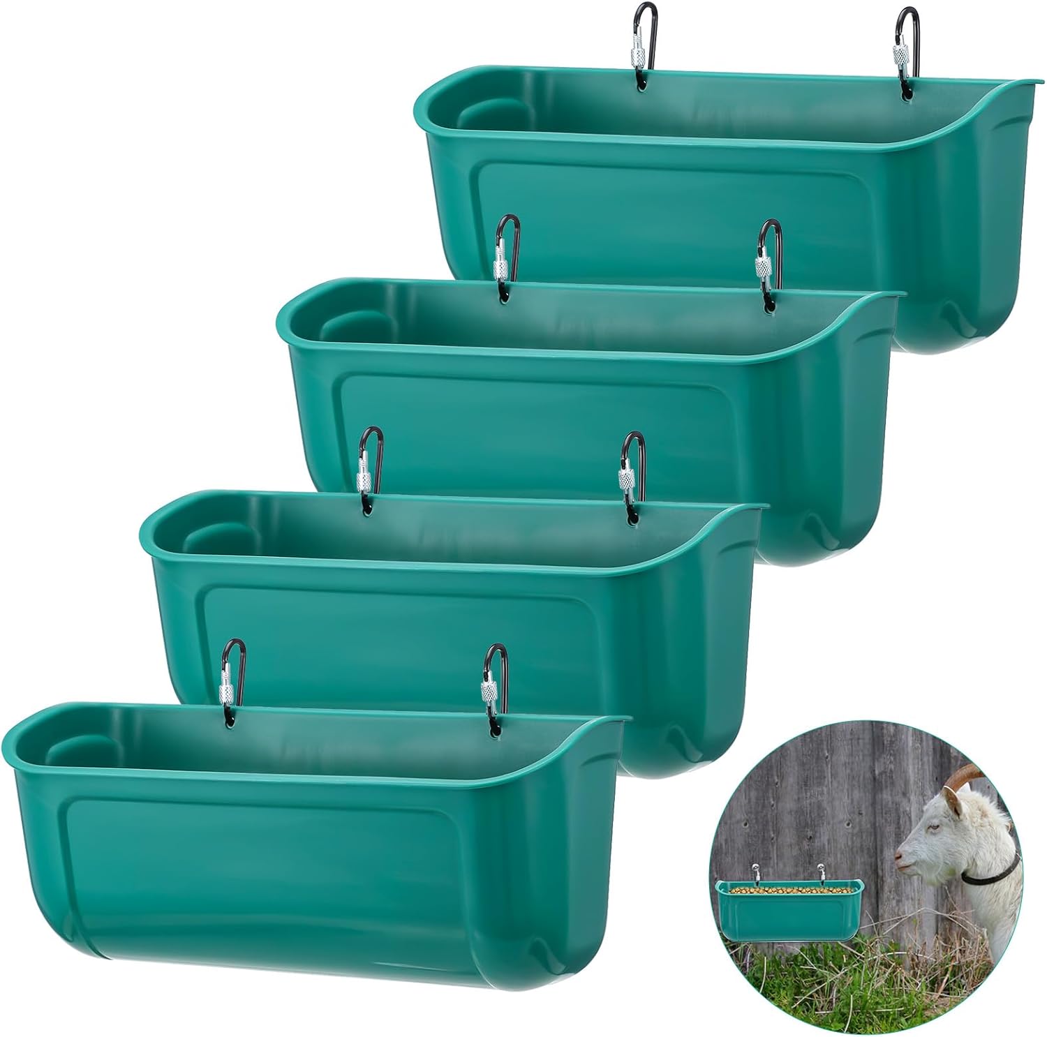 Goat Feeders Fence Hanging, 3.5 Quart Chicken Feeder Trough for Livestock Poultry 4 Pack