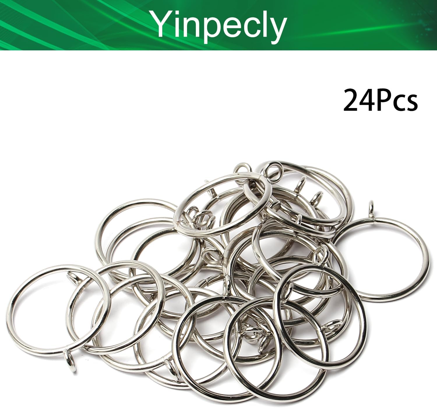 24PCS Curtain Rings Metal 45mm/1.77" Inner Dia Drapery Ring for Curtain Rods Silver Tone