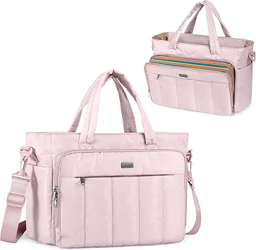 LUXJA Puffer Tote Bag for Women with 15.6" Laptop Sleeve, Pink