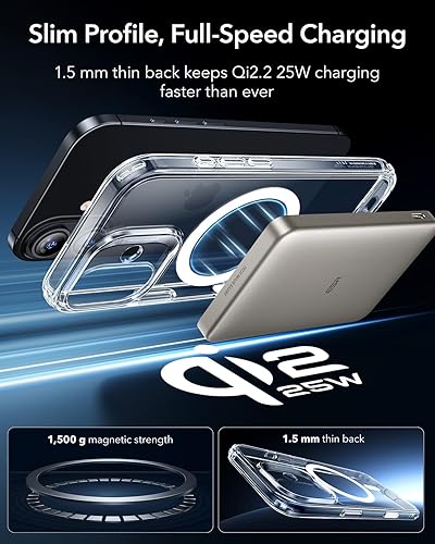 Vista 619 de ESR Funda para iPhone 15 Pro Max, compatible con MagSafe, de grado militar, negro transparente