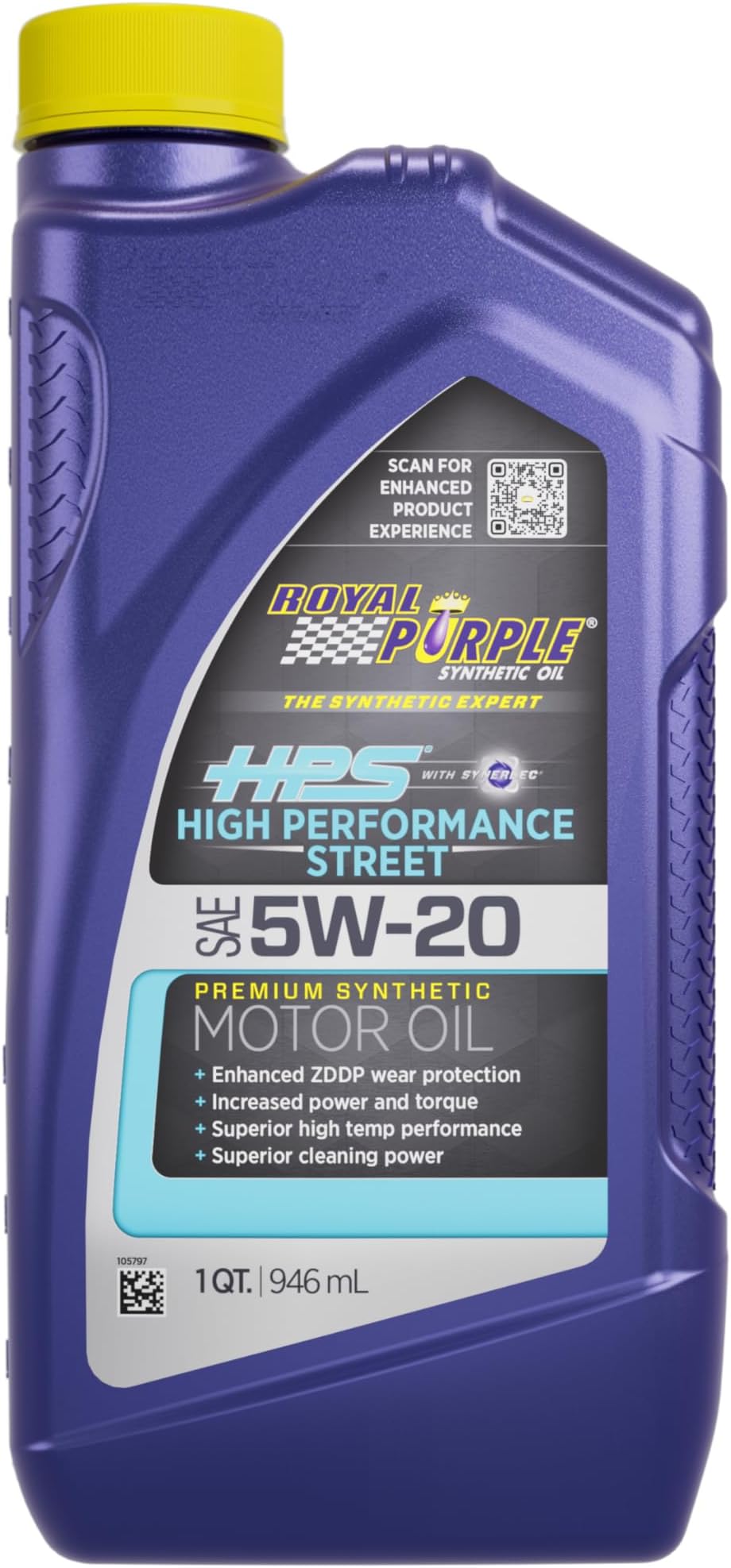 Royal Purple 31520 HPS 5W-20 High Performance Street Synthetic Motor Oil with Synerlec - 1 Quart Bottle