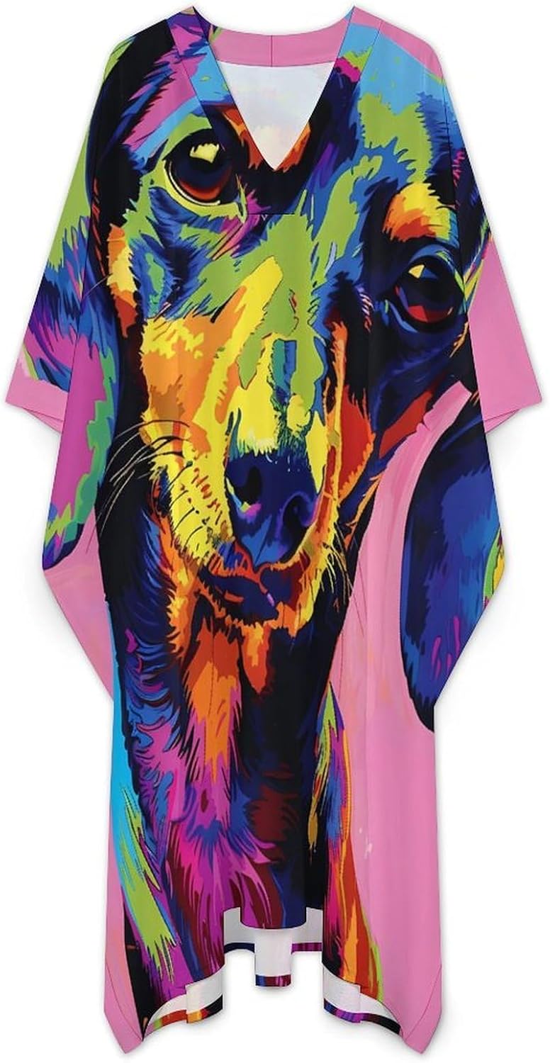 Colorful Dachshund Dog Pop Art Men's Kaftan Thobe V-Neck Long Gown Loose Robe