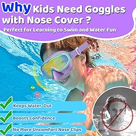 Vvinca Swim Goggles with Nose Cover, Fabric Strap Toddler Kids Swimming Goggles Diving Mask Anti-Fog/UV No Leak for Age 3-15