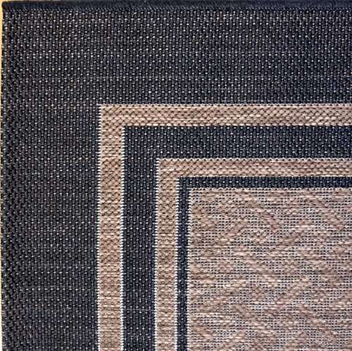 Gertmenian Indoor Outdoor Area Rug, Classic Flatweave, Washable, Stain & Uv Resistant Carpet, Deck, Patio, Poolside & Mudroom, 5X7 Ft Standard, Simple Border, Black Tan, 21490 #TOP3