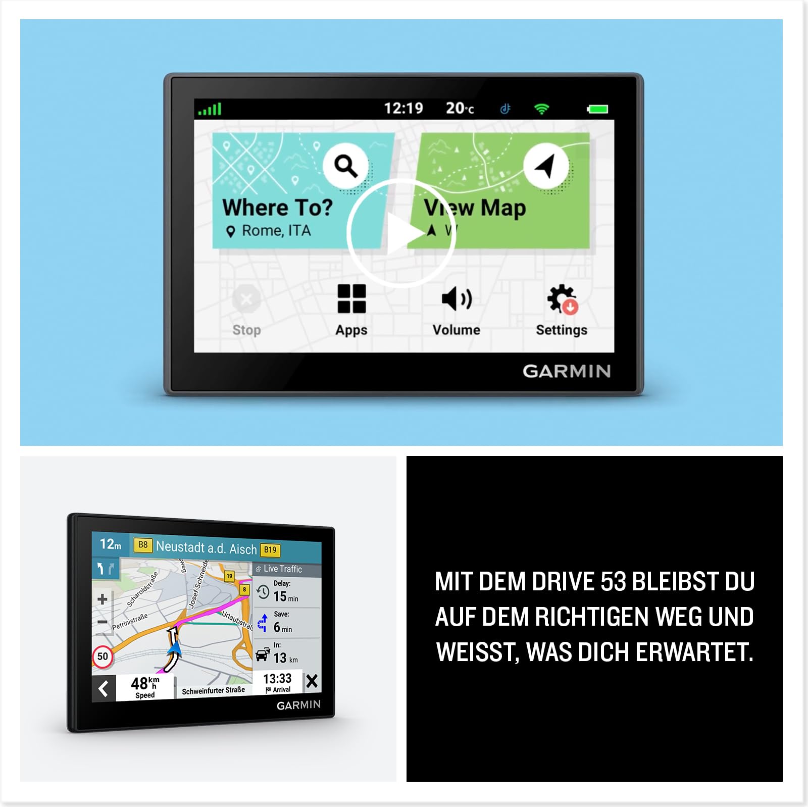 Garmin Drive 53-5"(12,7cm) Farbbdisplay, Europakarten, Echtzeit, Fahrerassistenz, TripAdvisor