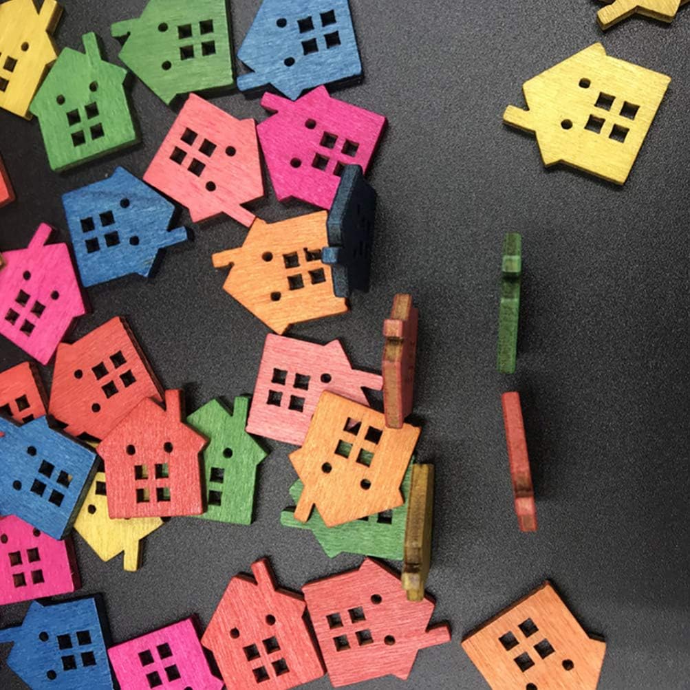 50Pcs Assorted Buttons Wooden Buttons House Shape Decorative for Sewing Crafts Christmas Scrapbooking