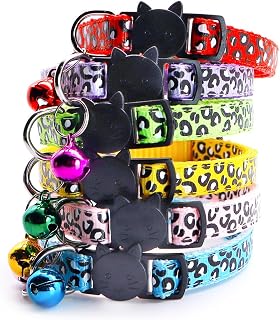6 Pack Reflective Cat Collar with Bell Breakaway Adjustable Leopard Kitten Safety Collars for Kitty Boys & Girls (6 Pack)