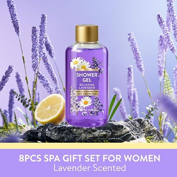 SPA LUXETIQUE WORLD Gifts for Women: Lavender Gift Set with Bubble Bath, A Relaxing Spa Gift for Wife, Girlfriend and Mom. Includes Body Scrub, Body Lotion,